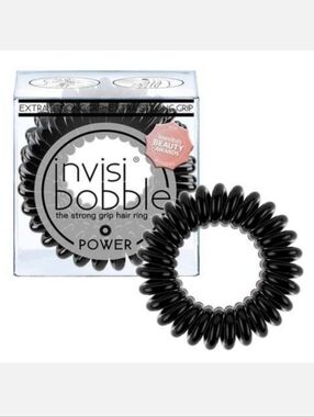 🆓️ W/ $65 Purchase! Invisibobble POWER Set Of 3 True Black Hair Elastics ~ 🆕️